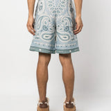 Blue shorts, full body view