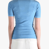 navy t-shirts worn by a person, showing the t-shirts fit