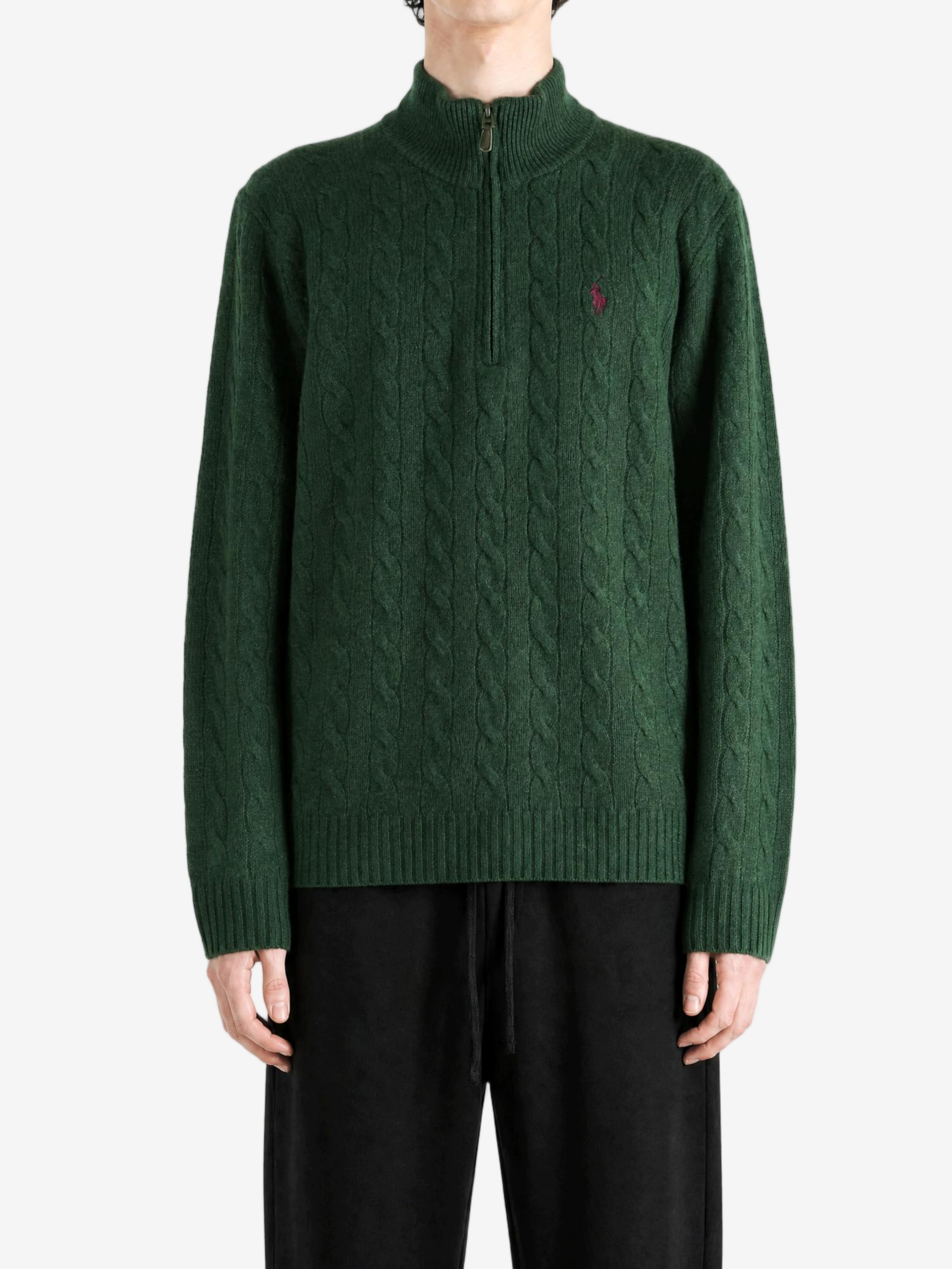 Green knitwear, full body view