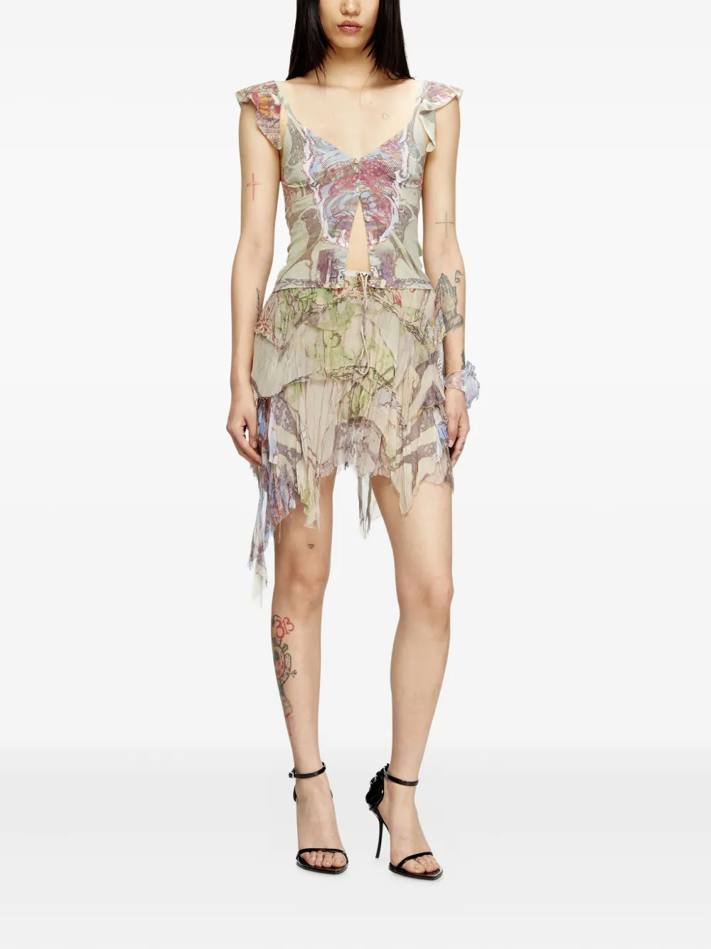 Brown knitwear, full body view