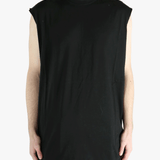 Black t-shirt worn by a person, showing the t-shirt fit