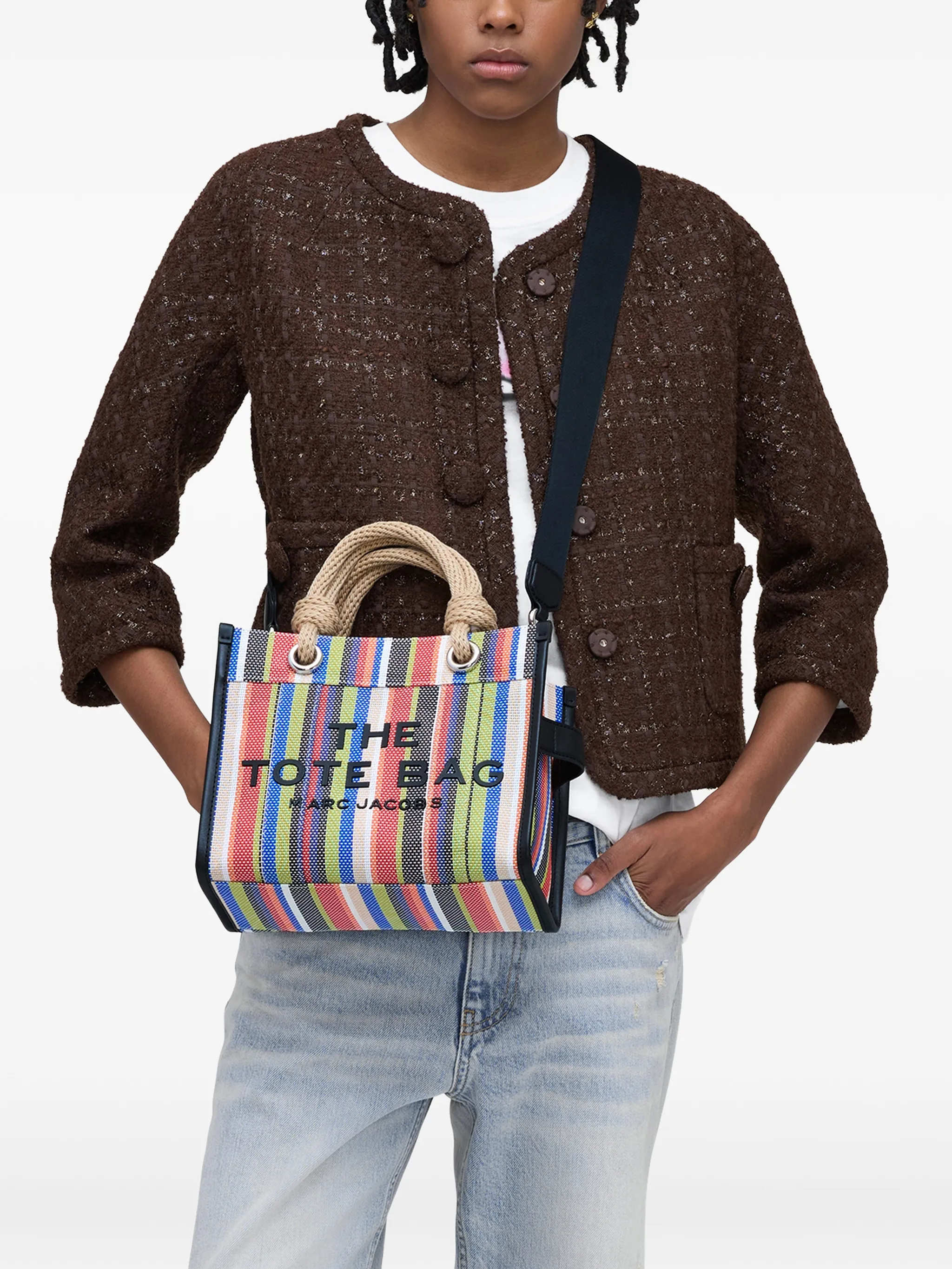 Red bag worn by a person, showing the bag's fit