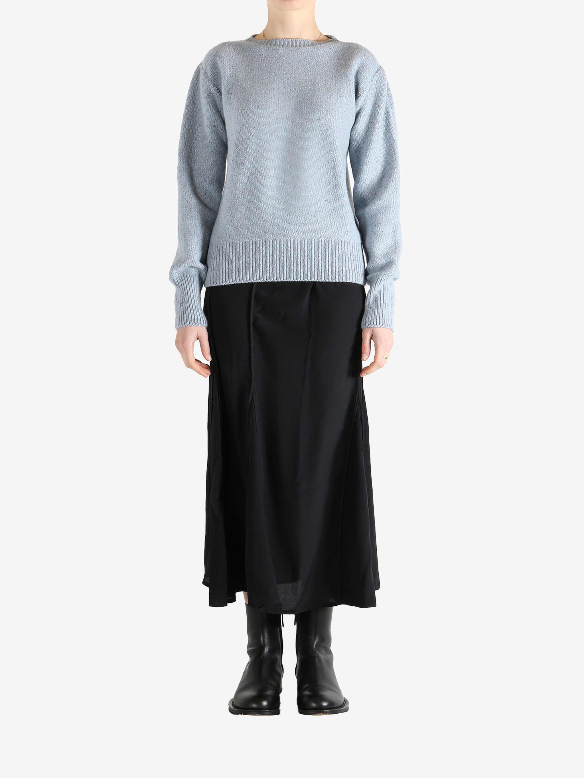 Blue sweater, full body view