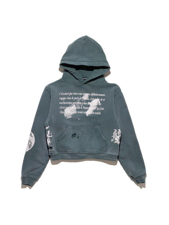 green hoodie, front view