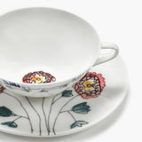 Close up of white cup , showing texture of the bone porcelain fabric