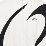 Close up of white jacket, showing texture of the polyamide fabric