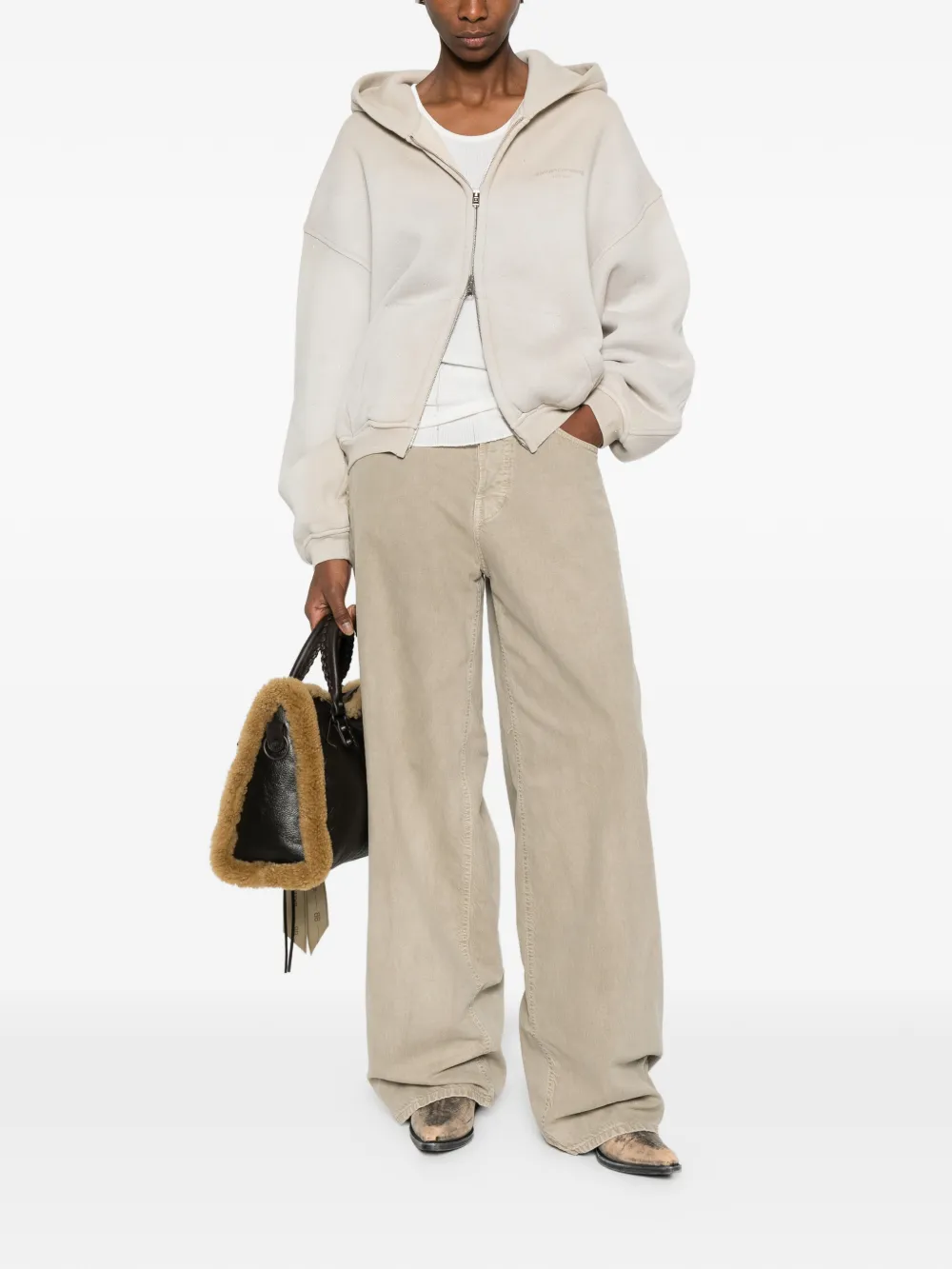 Tan hoodie,full body view