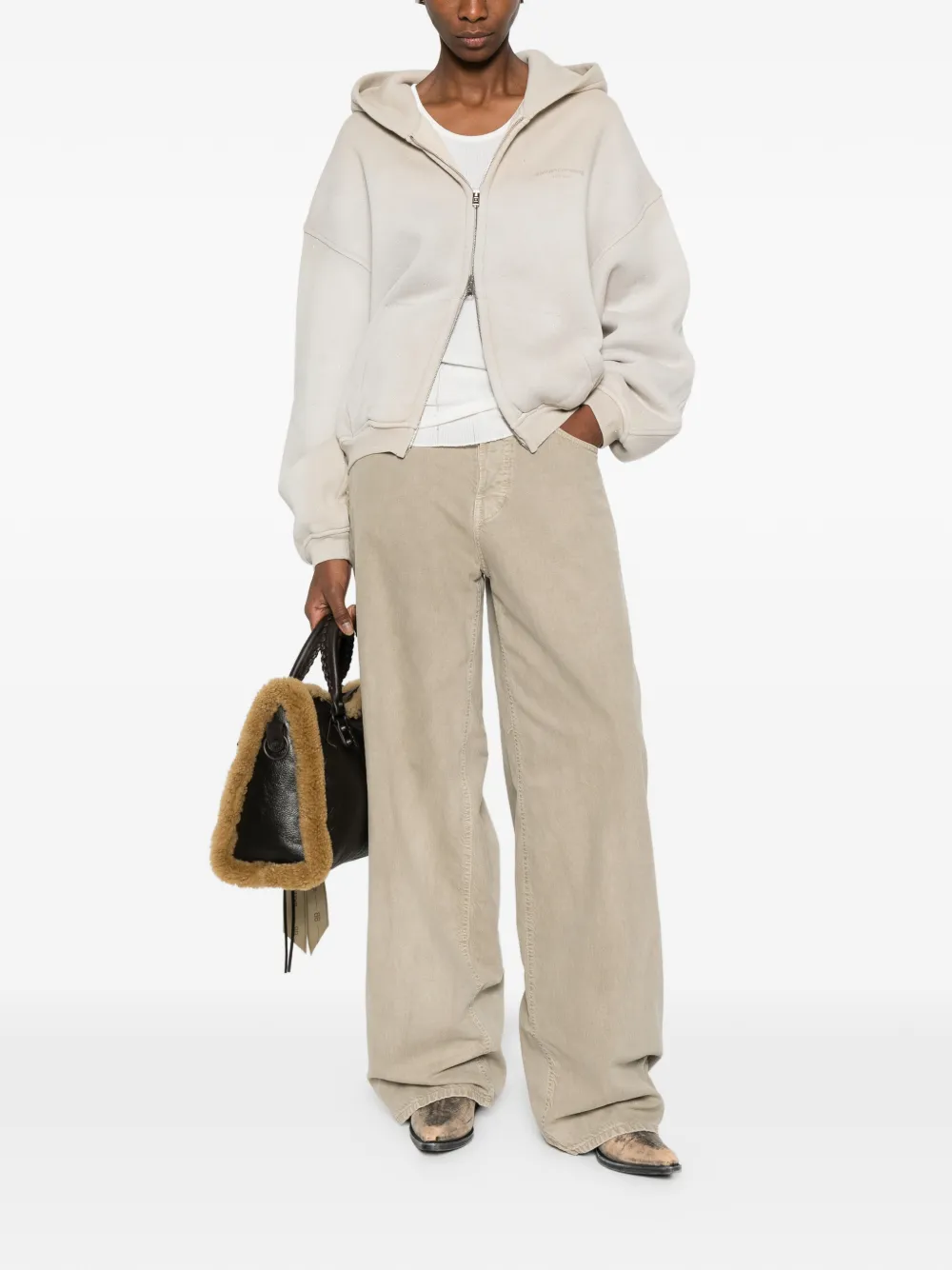 Tan hoodie,full body view