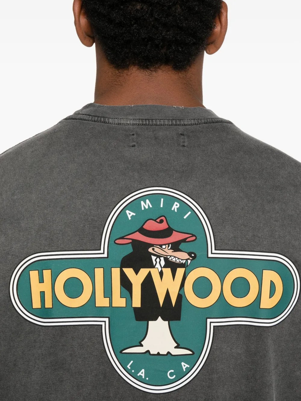 Close up of grey T-shirt, showing texture of the cotton fabric