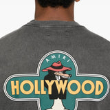 Close up of grey T-shirt, showing texture of the cotton fabric