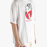 White t-shirt worn by a person, showing the shirt's fit