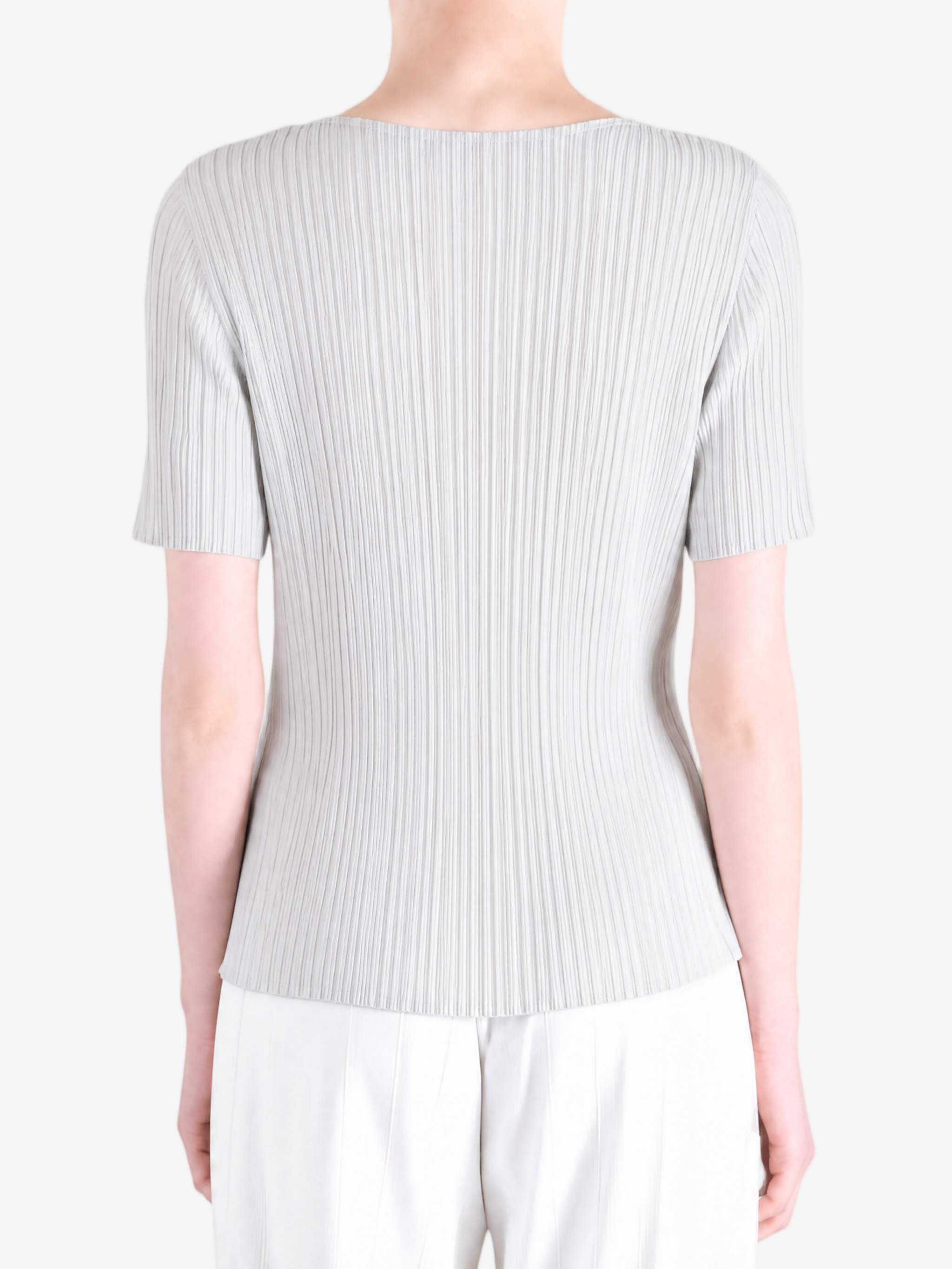 Grey shirt worn by a person, showing the shirt fit