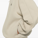 Close up of grey jacket,showing texture of the cotton fabric.
