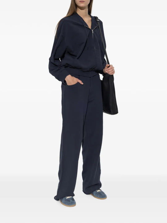 Navy jacket, full body view