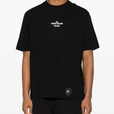 Black t-shirts worn by a person, showing the t-shirts fit