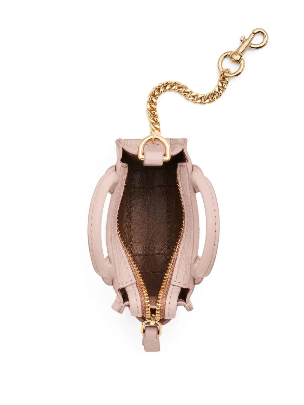  Close up of pink bag, showing texture of the leather fabric