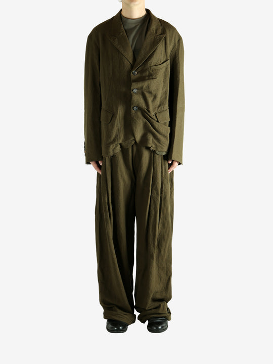 Green blazer, full body view