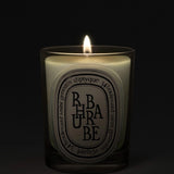 Close up of rhubarbe candles, showing texture of the fabric