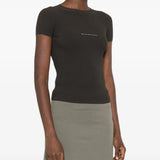 Black t-shirt worn by a person, showing the t-shirt fit