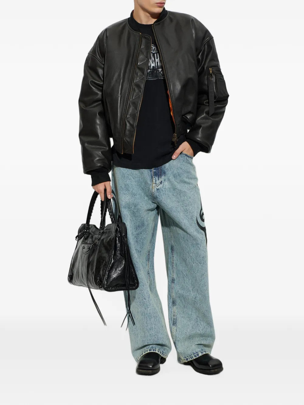 Black t-shirt, full body view