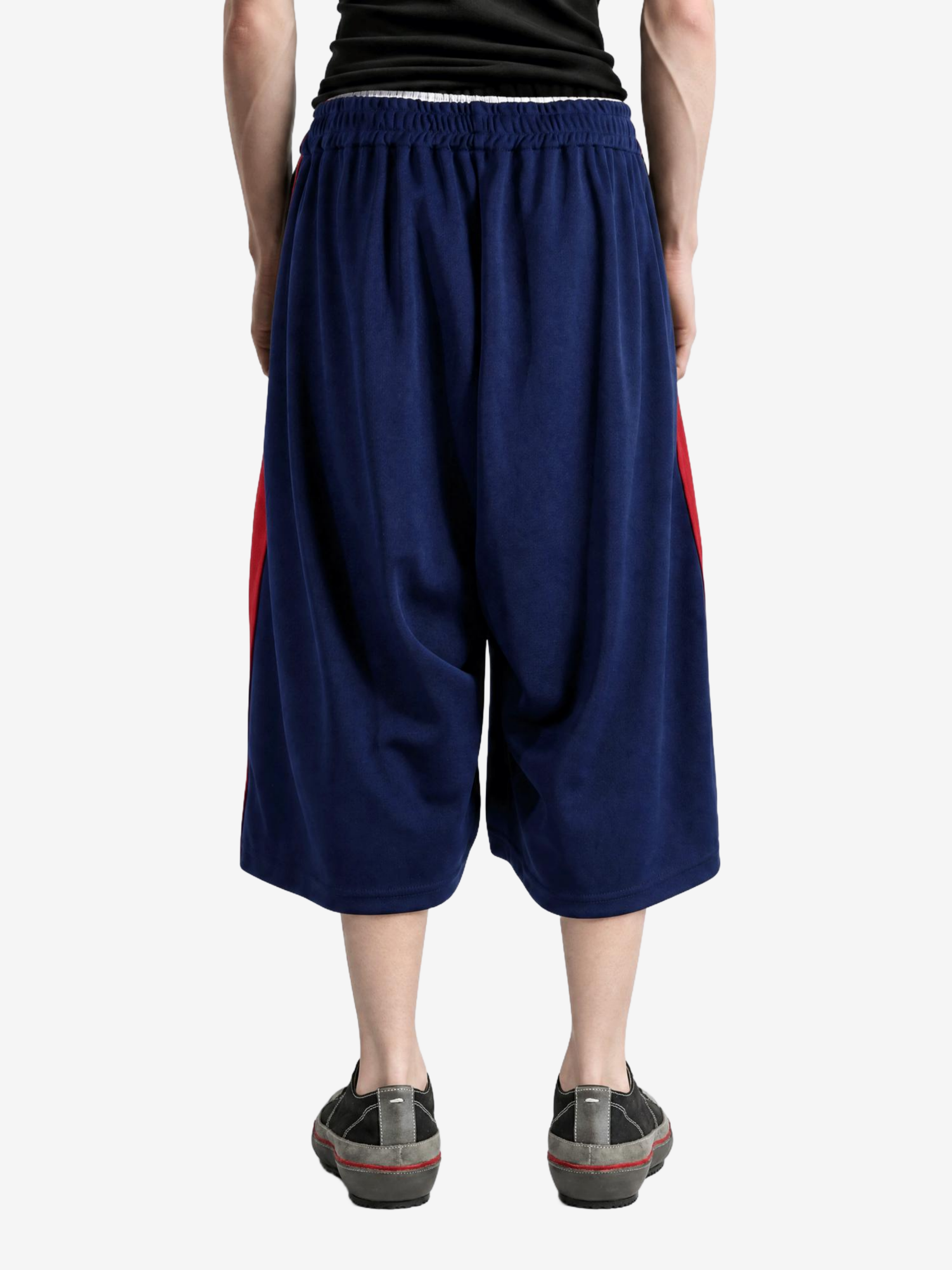 Navy pants, full body view