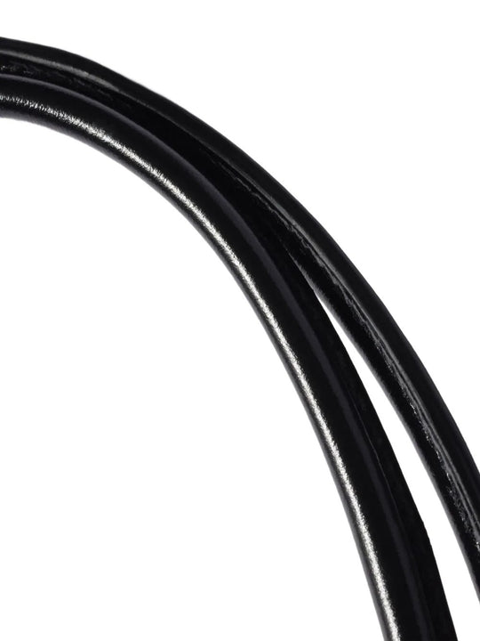 Close up of black bags, showing texture of the calfskin fabric