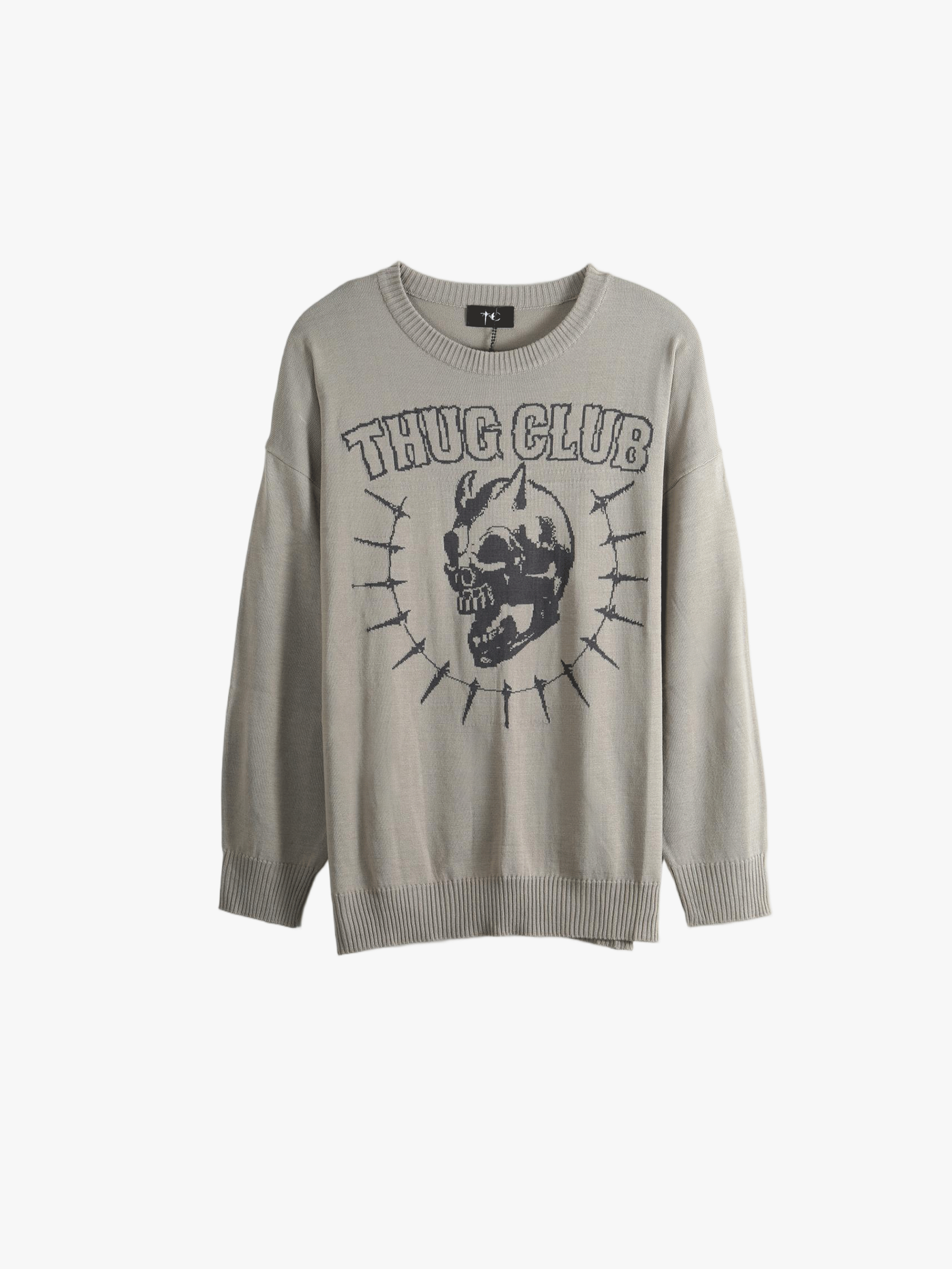 Grey knitwear, front view