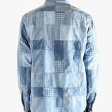 Blue shirt worn by a person, showing the shirt's fit