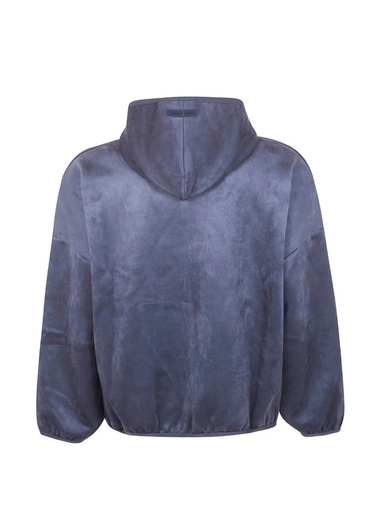 Blue hoodie, back view