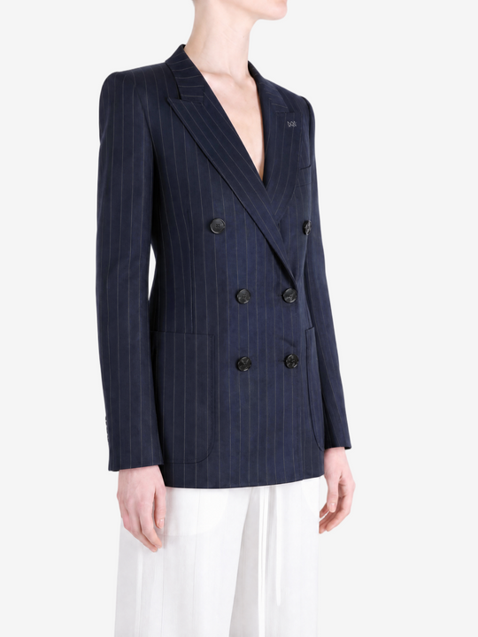 Navy jacket worn by a person, showing the jacket fit