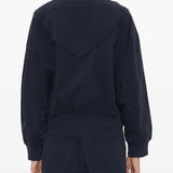 Navy jacket, full body view
