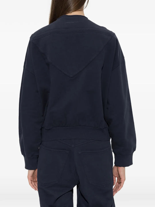 Navy jacket, full body view