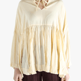 Yellow tops worn by a person, showing the top fit