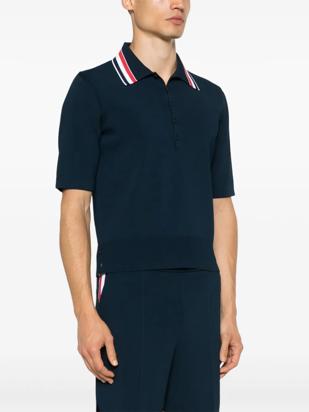 THOM BROWNE - Men Full Needle Stitch SS Tennis Polo  W/ RWB Stripe T-shirt