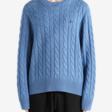 Blue knitwear, full body view