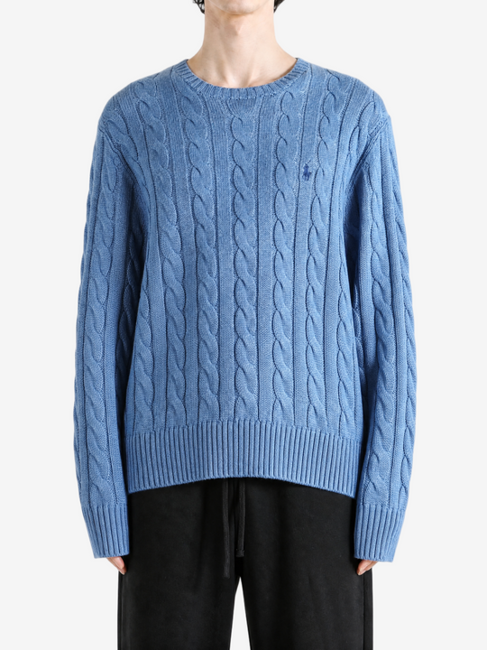 Blue knitwear, full body view