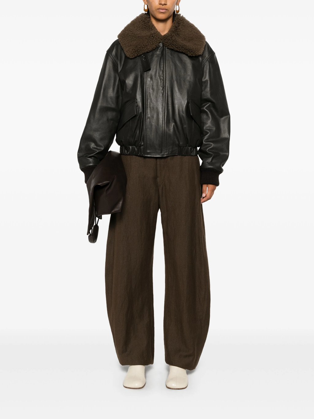 LEMAIRE - Women Leather Blouson With Shearling Collar