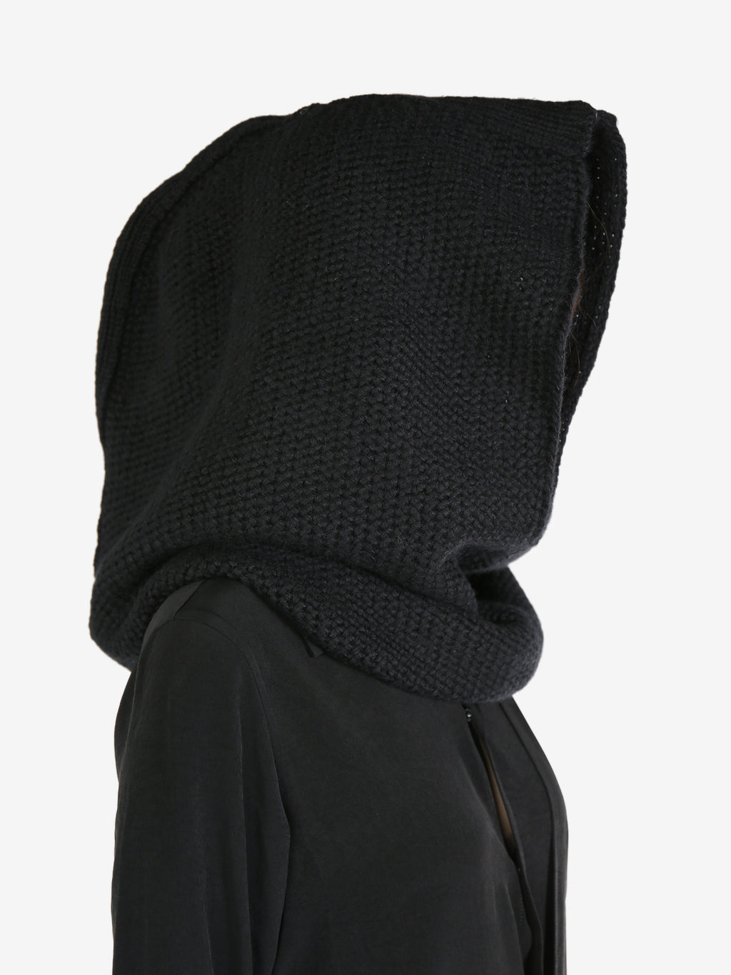 YOHJI YAMAMOTO - Women Knit Backside Button Hooded Warmer