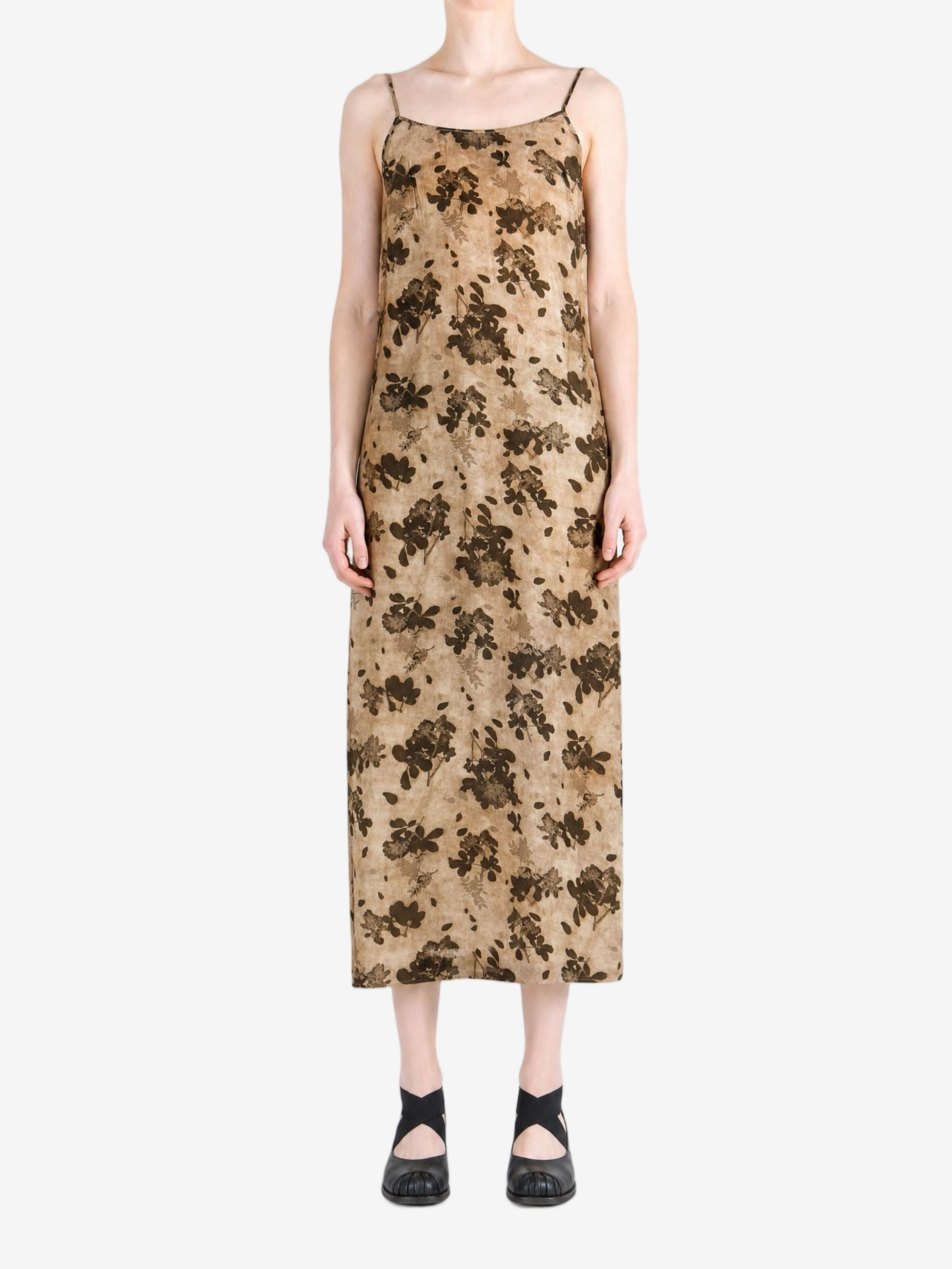 Tan dress, full body view