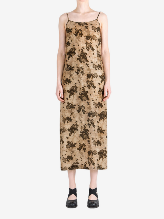 Tan dress, full body view