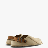Tan sandals, side view