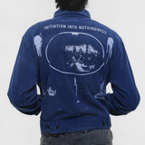 Navy jacket, full body view
