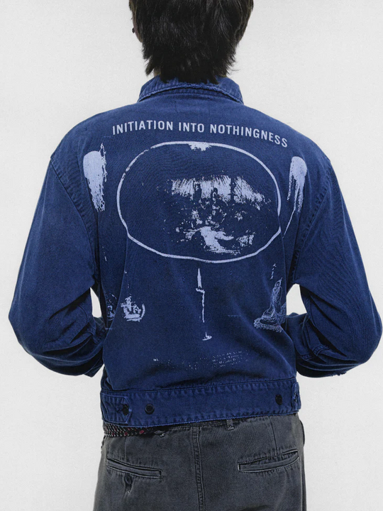 Navy jacket, full body view