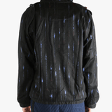 Black jacket worn by a person, showing the jacket's fit