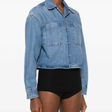 blue shirt worn by a person, showing the shirt fit