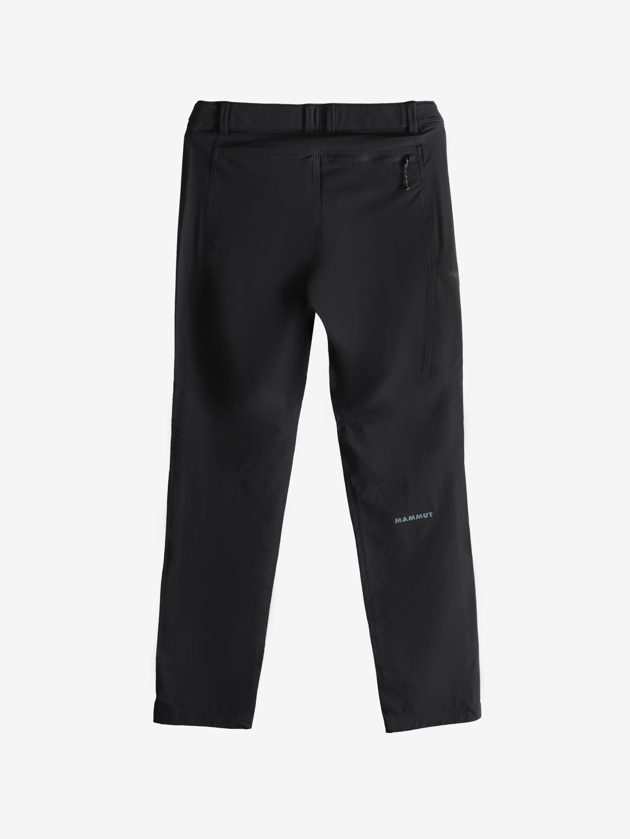 Black pants, back view showing drawstring hem