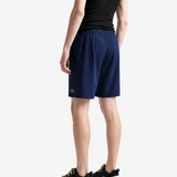 Navy shorts, full body view