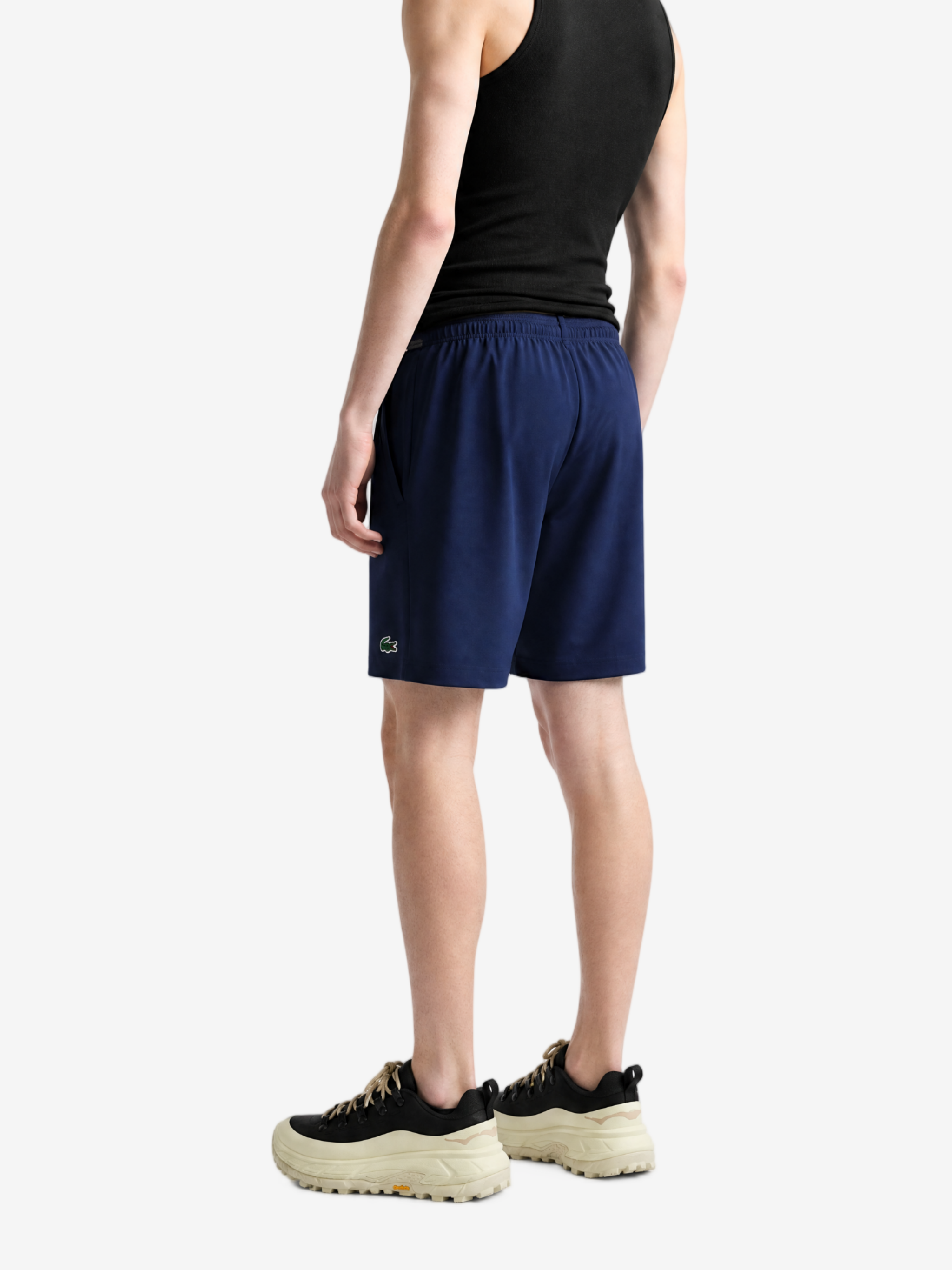 Navy shorts, full body view