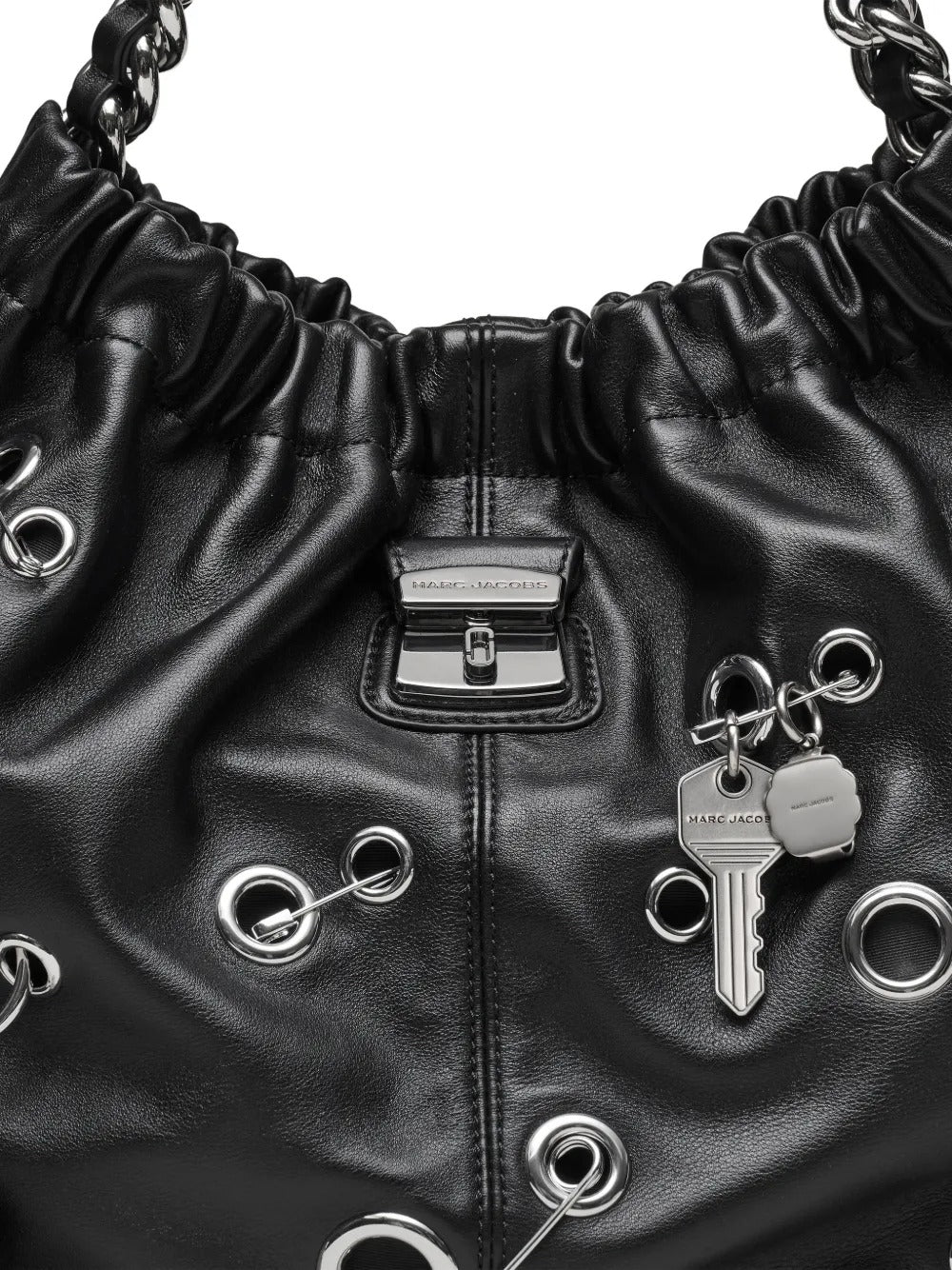 Close up of black bag, showing texture of the Cow Leather fabric