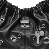 Close up of black bag, showing texture of the Cow Leather fabric